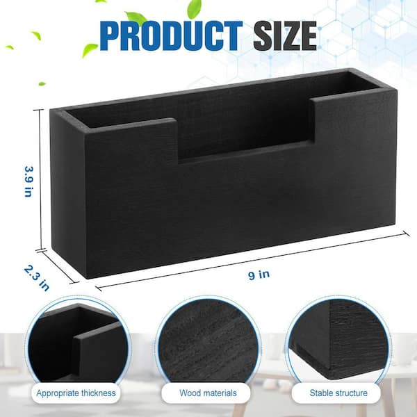 Anqtovp Countertop Black Paulownia Wood Bathroom Napkin Holder
