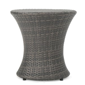 Outdoor Brown Wicker Hourglass Side Table Gray