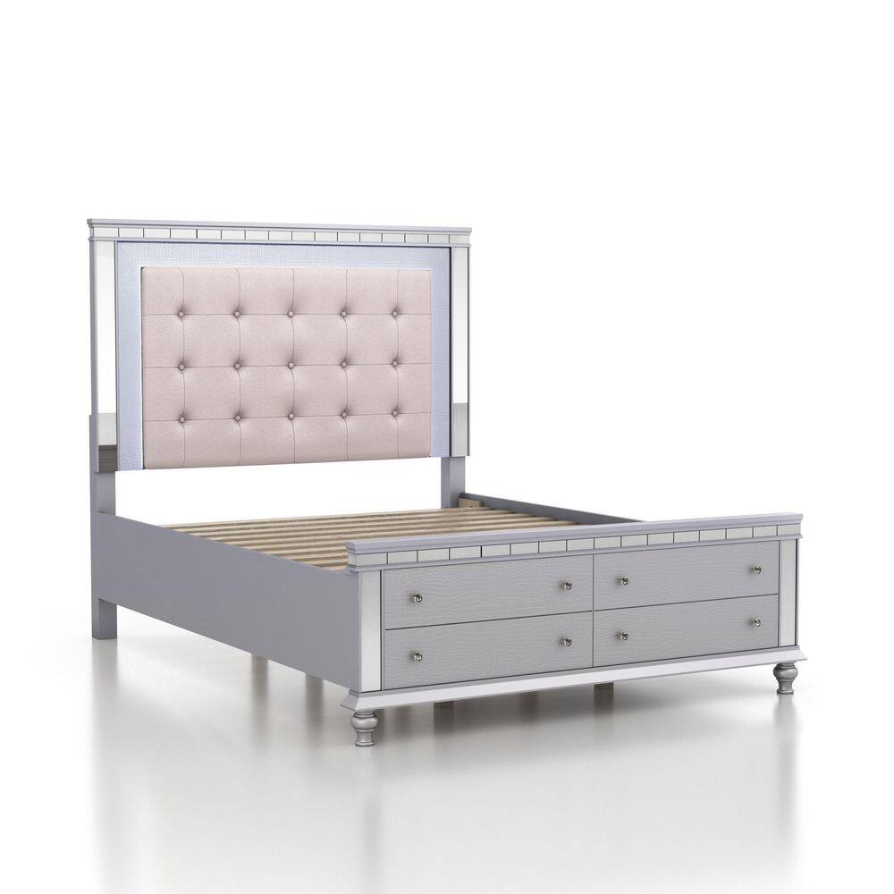 Furniture of America Dynalla Silver Wood Frame California King Bed with 2-Drawers IDF-7992CK - The Home Depot