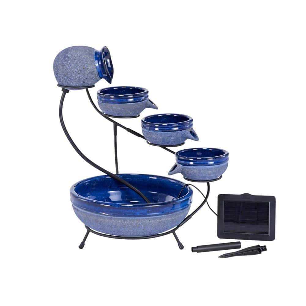 Smart Solar 23967R01 Ceramic Solar Powered Tiered Cascade Fountain  Blueberry