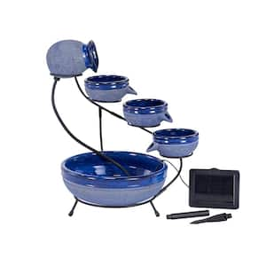 Ceramic Blueberry Solar Cascade Fountain with Rustic Blue Finish