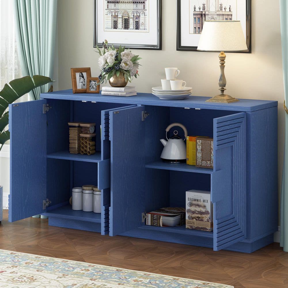 Navy Blue Wood Pantry Organizer, Storage Buffet Cabinet with Storage, 4-Door and Adjustable Shelves price history on PriceWatchPro