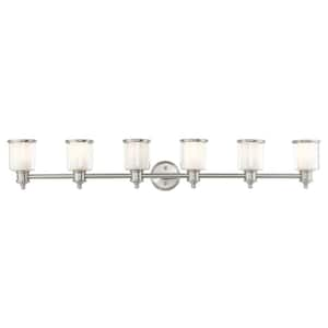 Bellington 55 in. 6-Light Brushed Nickel Vanity Light with Clear Outer Glass and Satin Opal Inner Glass