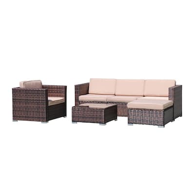 Lima 4-Piece Wicker Outdoor Sectional Sofa Set with Beige Cushions