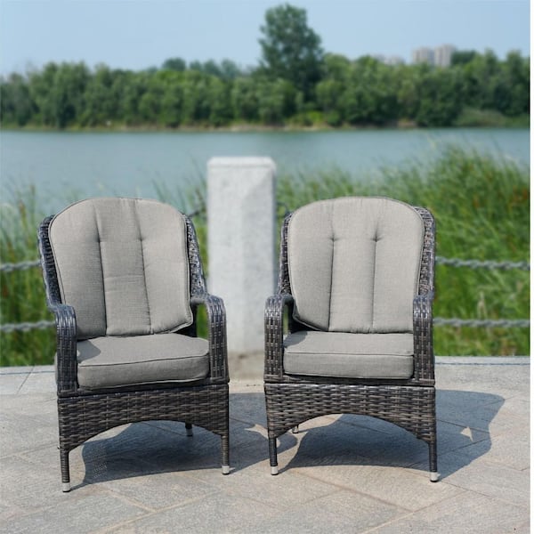 Nefes 2-Piece Outdoor Aluminum Wicker Chair With Beige Cushions-Brown