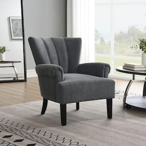 Alpa Modern Upholstered Accent Arm Chair, Dark Wood Legs, Dark Grey