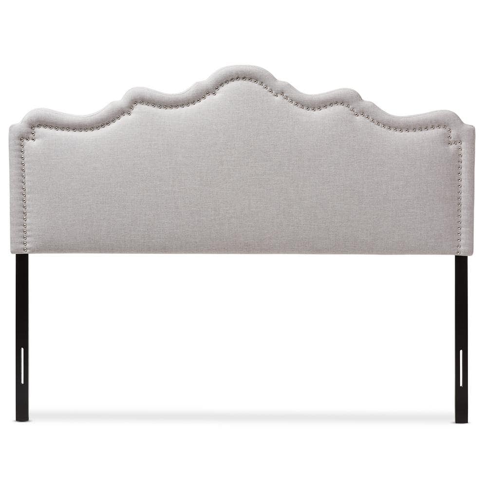 Greyish Beige Upholstered Queen Headboard with Nailhead Trim