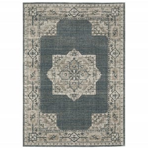 Blue and Beige 3 ft. x 5 ft. Oriental Power Loom Stain Resistant Area Rug