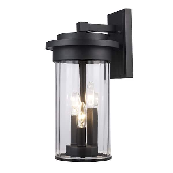 Bel Air Lighting Carmel 3-Light Black Outdoor Wall Light Fixture with Clear Glass