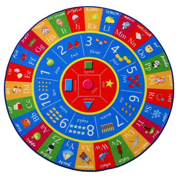 Multi-Colored 4 ft. x 4 ft. Kids Children Bedroom Playroom ABC Alphabet Numbers Shapes Educational Learning Area Rug
