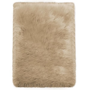 Sheepskin Faux Fur Beige 6 ft. x 9 ft. Cozy Furry Rugs Area Rug