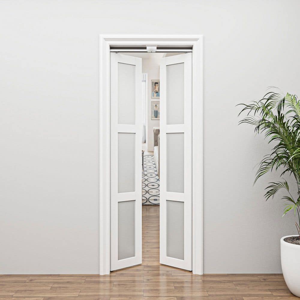 White MDF Bi-Fold Door with Frosted Glass Panels