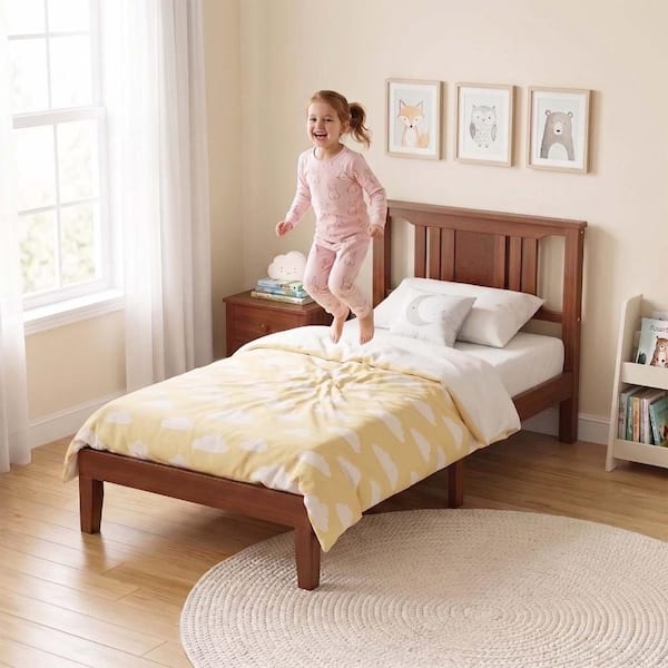 WONDER COMFORT Natural Heavy Duty Solid Pine Wood Bed Frame Twin