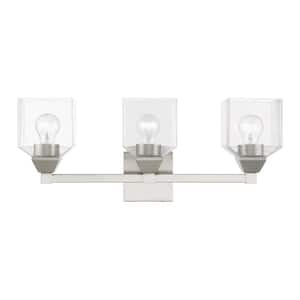 Lansford 23 in. 3-Light Brushed Nickel Vanity Light with Clear Glass