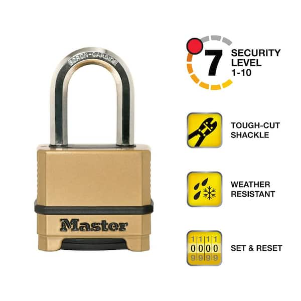 Heavy Duty Outdoor Combination Lock, Resettable, 1-1/2 in. Shackle