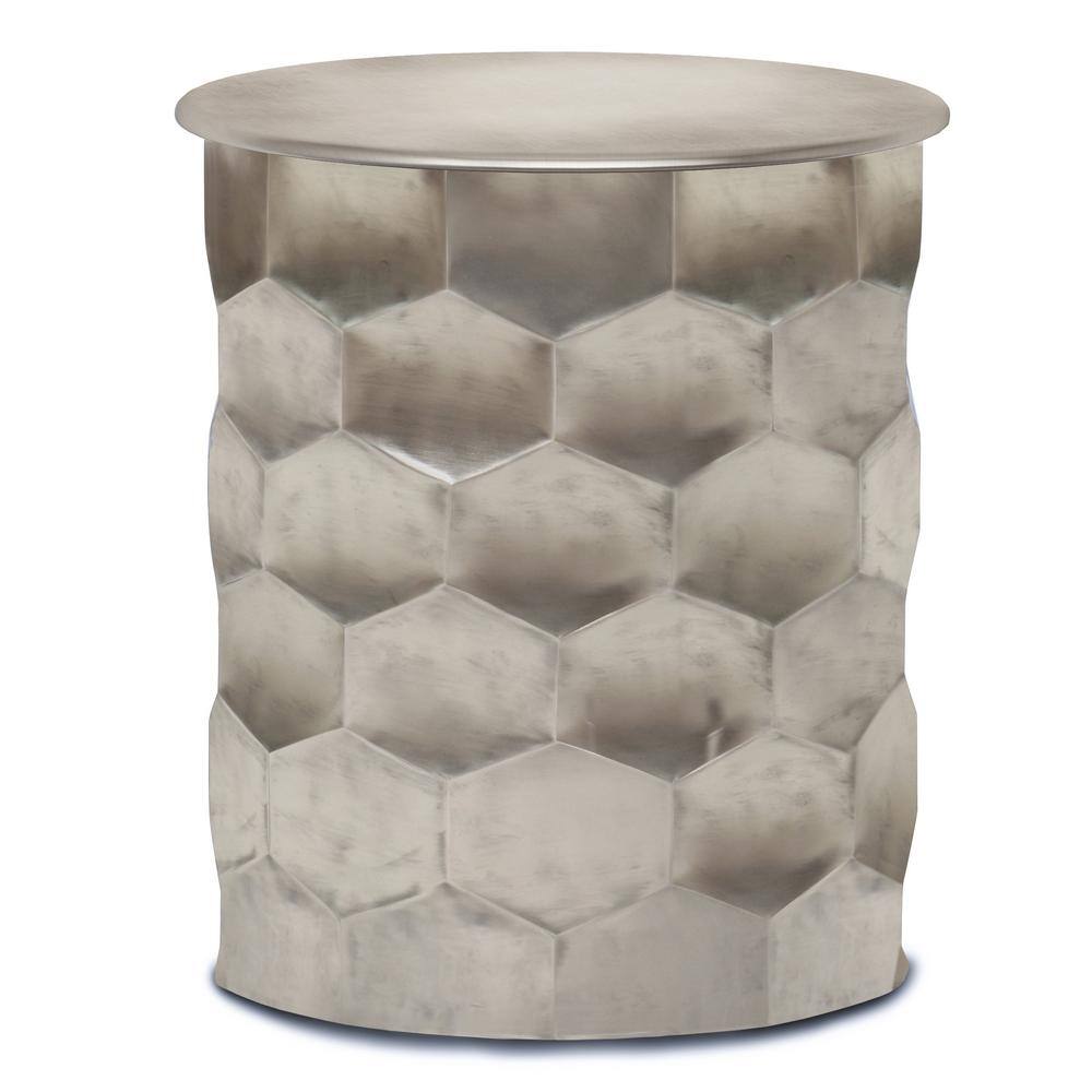 Whitney Antique Silver Round Metal Storage Side Table