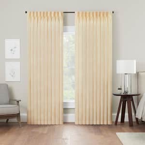 Serendipity Ivory Solid Polyester 50 in. W x 84 in. L Light Filtering Single Pinch Pleat Back Tab Curtain Panel