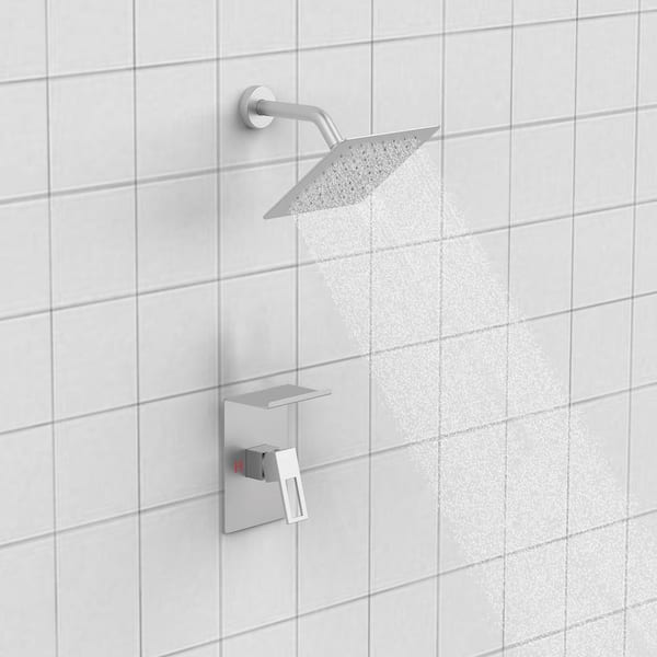 1-Spray Patterns with 2.2 GPM 8 in. Square Wall Mount Fixed Shower Head in Brushed Nickel