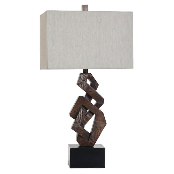 32 in. Brown Transitional 1-Light Standard Floor Lamp for Living Room Linen Drum Shade
