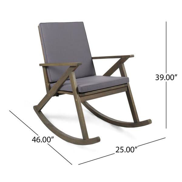 Noble House Gus Gray Wood Outdoor Rocking Chair With Gray Cushion 41648 The Home Depot