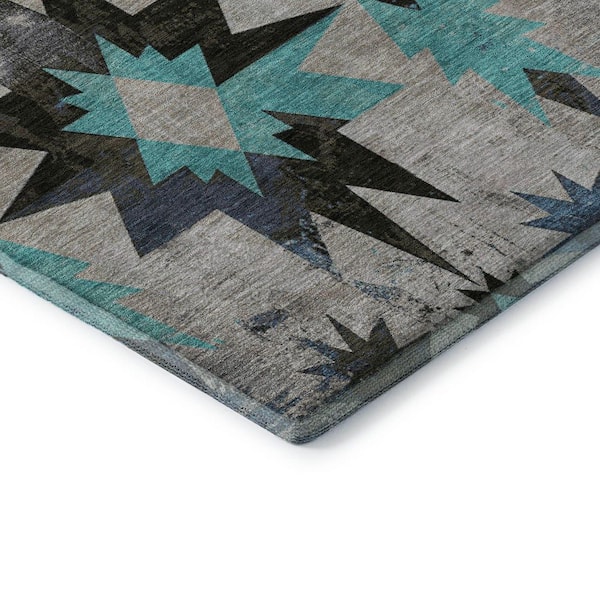 Mayfield Premium Machine Washable Abstract AMF1893 Black 10 ft. x 14 ft. Area Rug