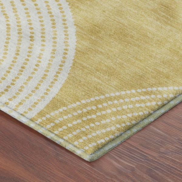 Mayfield Premium Machine Washable Abstract AMF2275 Gold 8 ft. x 8 ft. Round Rug