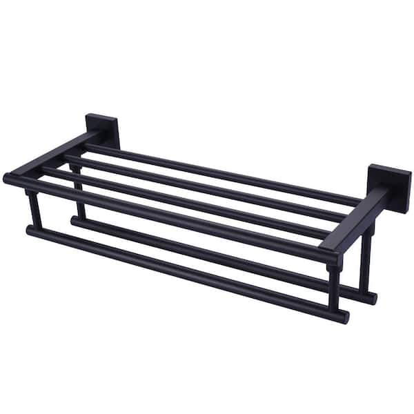 VEVETTA 20 in. Wall Mounted Double Towel Bar in Matte Black