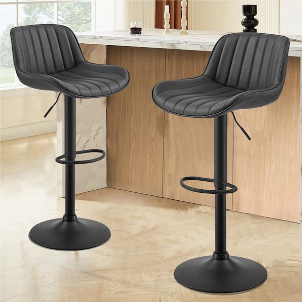Art Leon Modern 23.42 in. Seat Height Adjustable Black Faux Leather Swivel Low Back Bar Stools with Metal Frame (Set of 2)