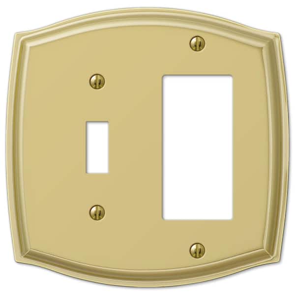 Vineyard 2 Gang 1-Toggle and 1-Rocker Steel Wall Plate - Polished Brass