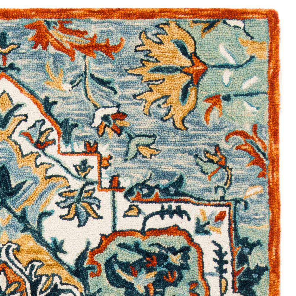 Bohemian Blue Floral Hand-Tufted Wool Rectangular Rug