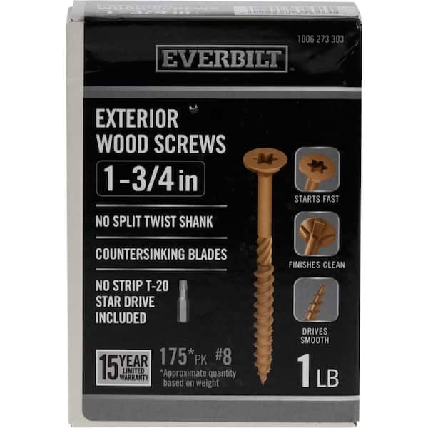 Everbilt #8 x 1-3/4 in. Star Drive Flat Head Exterior Wood Screws (175-Pack)