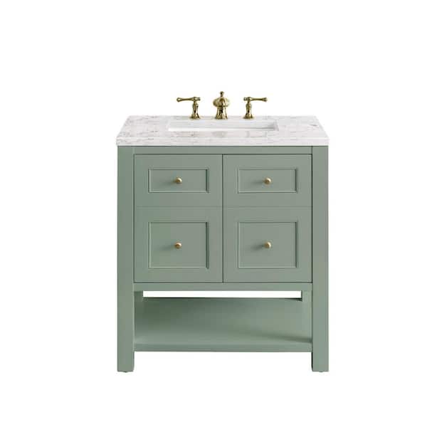 James Martin Vanities Breckenridge 30.0 in. W x 23.5 in. D x 34.2 in . H Bathroom Vanity in Smokey Celadon with Eternal Jasmine Pearl Top