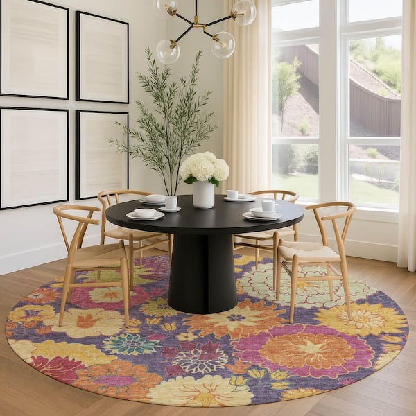 Chantille Machine Washable Indoor/Outdoor Abstract ACN2293 Purple 8 ft. x 8 ft. Round Rug