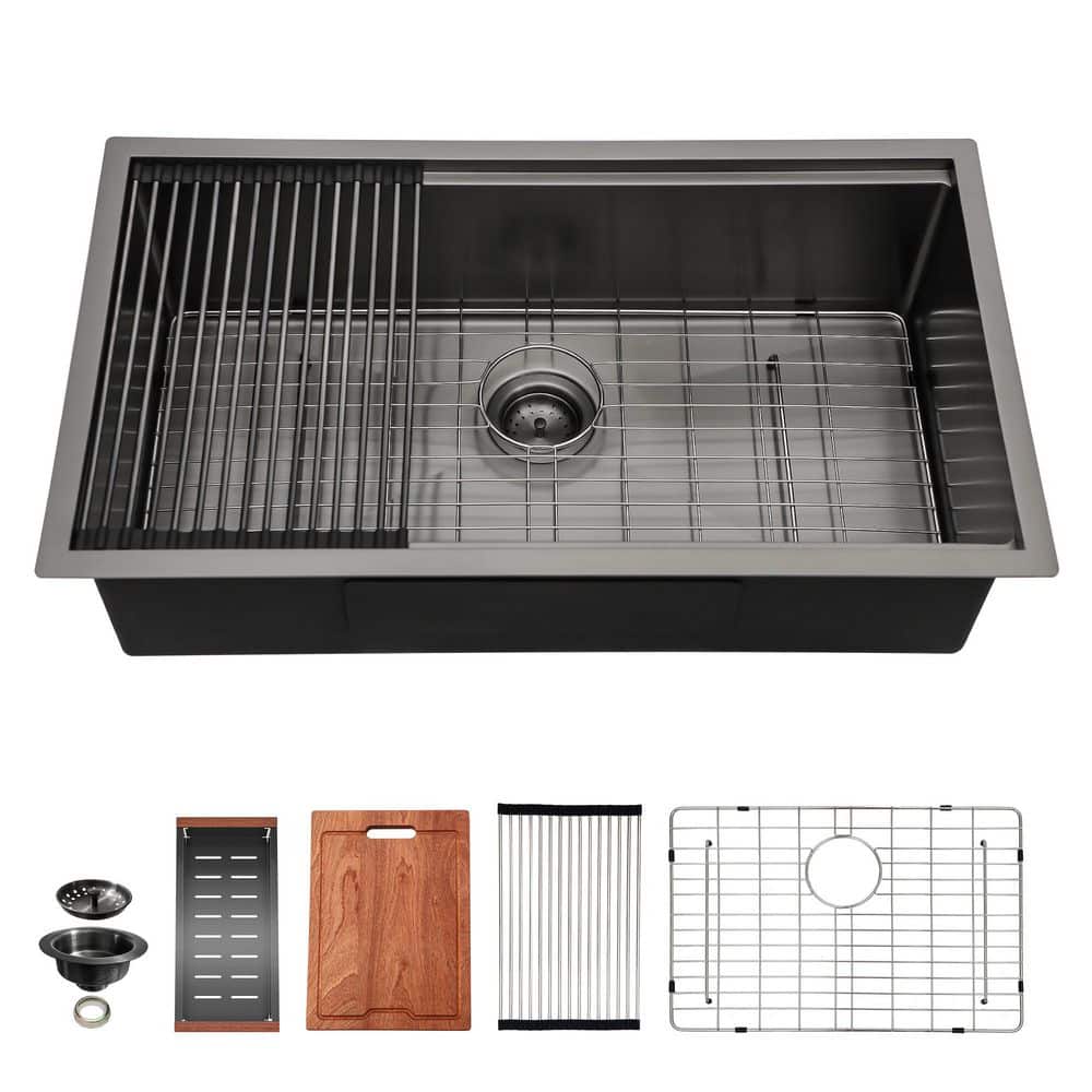 Undermount Sink 30 in. x 18 in. Single Bowl Kitchen Sink in Stainless Steel Gunmetal Black with Accessories price history on PriceWatchPro