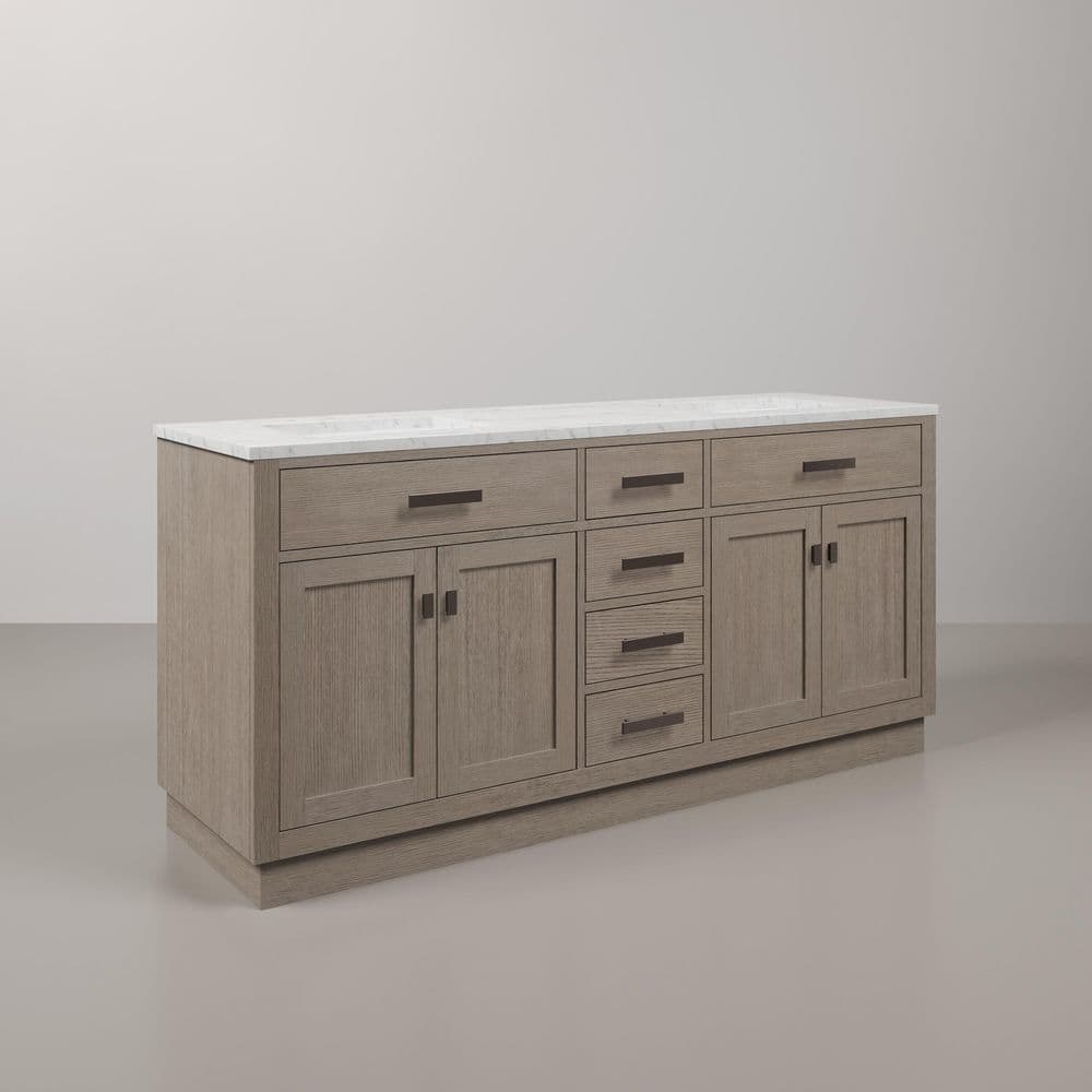Gray Double Freestanding Bathroom Vanity with Marble Top
