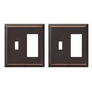Metallic 2 Gang 1-Toggle and 1-Rocker Steel Wall Plate - Aged Bronze (2-Pack)