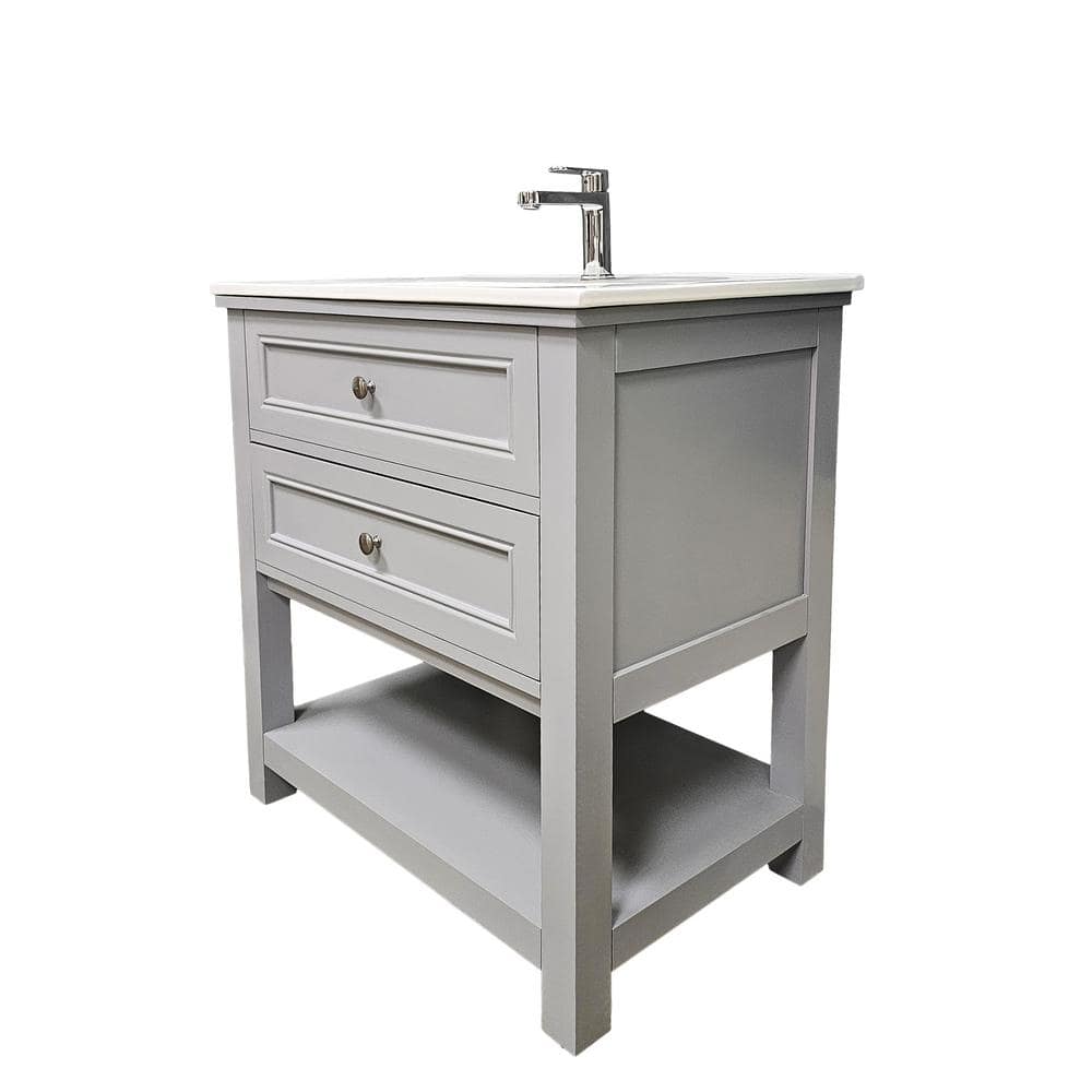 Gray PVC Freestanding Vanity with White Ceramic Top, 30"
