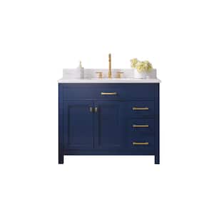 Jasper 42 in. W x 22 in. D Bath Vanity in Navy Blue with Engineered Stone Vanity Top in Carrara White with White Sink