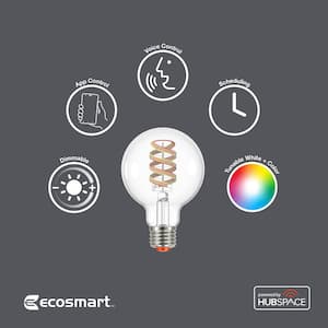 60-Watt Equivalent Smart G25 Clear Color Changing CEC LED Light Bulb with Voice Control Powered by Hubspace (2-Pack)