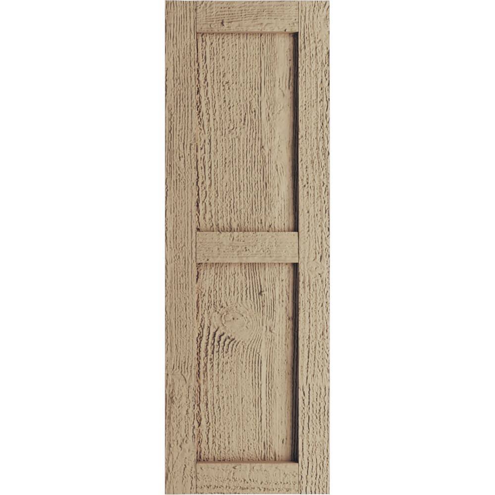 15 in. x 34 in. Timberthane Polyurethane 2-Equal Panel Flat Panel Rough Sawn Faux Wood Shutters Pair