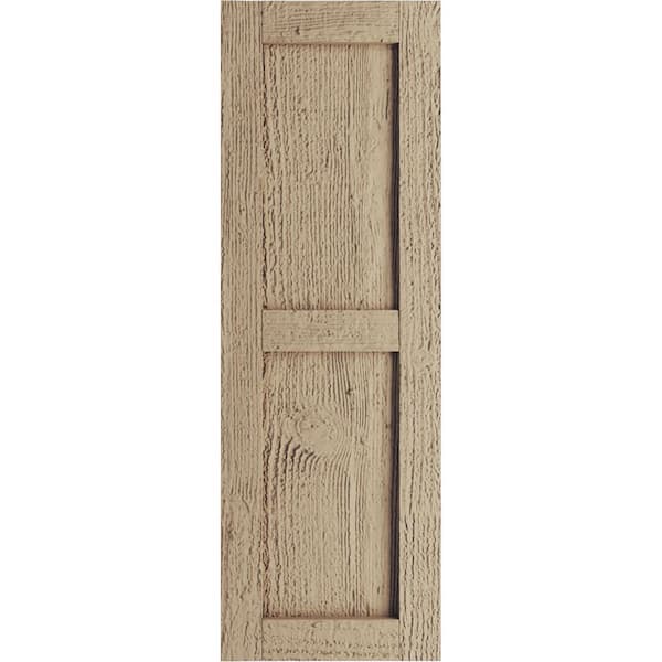 Ekena Millwork 15 in. x 72 in. Timberthane Polyurethane 2-Equal Panel Flat Panel Rough Sawn Faux Wood Shutters Pair