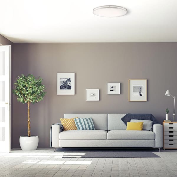 Commercial Electric 24 in. Modern Brushed Nickel Selectable CCT Integrated LED Flush Mount for Kitchens