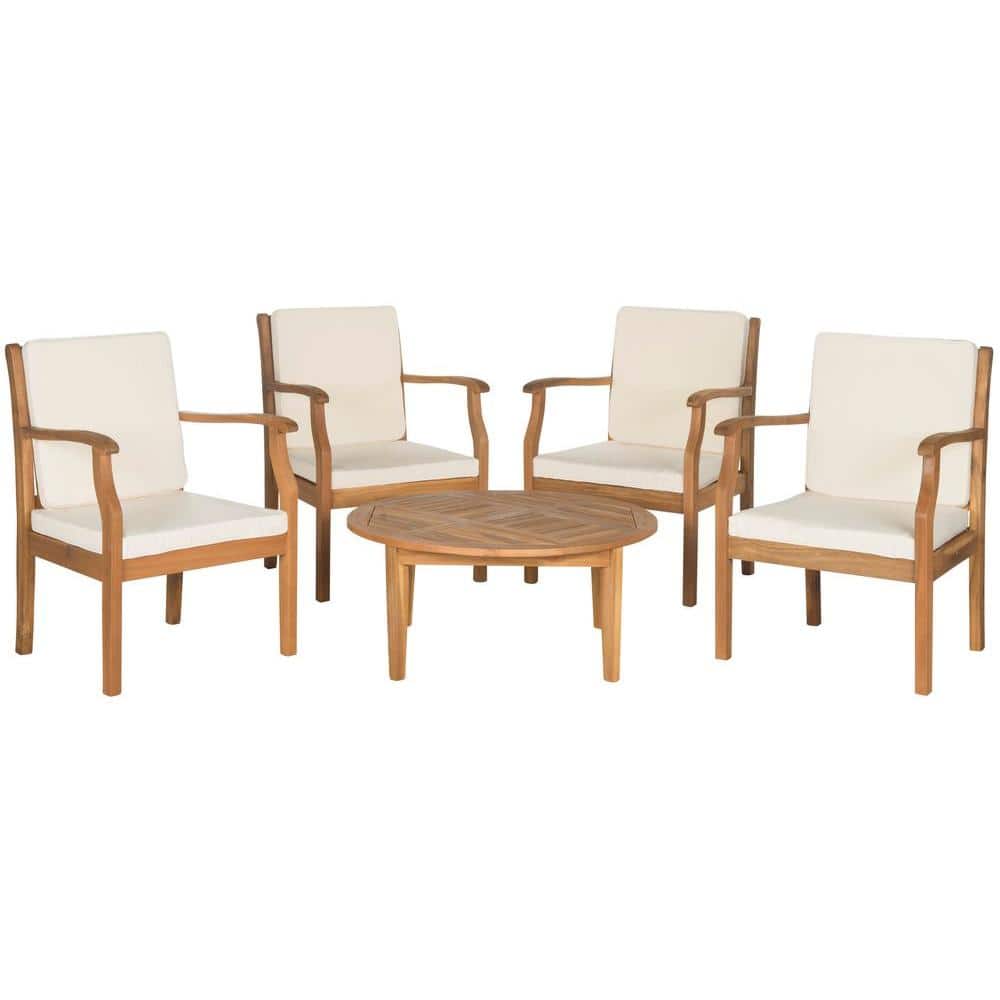 SAFAVIEH Anaheim Teak Brown 5Piece Wood Patio Conversation Set with
