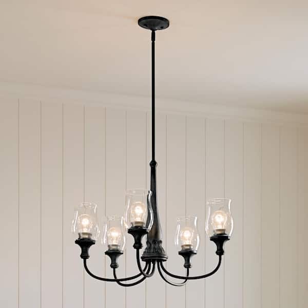 KICHLER Melis 26.5 in. 5-Light Black Vintage Shaded Circle Chandelier for Dining Room