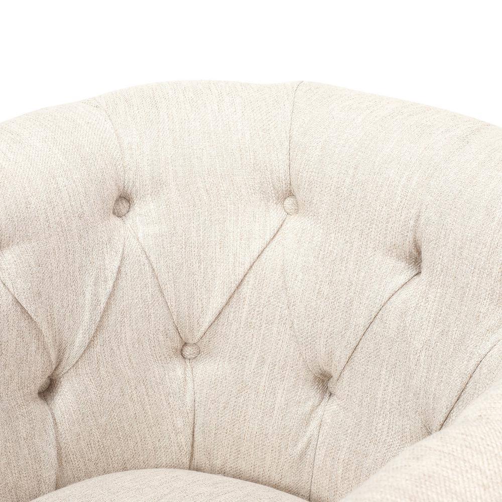 Beige Tufted Fabric Club Chair with Ottoman