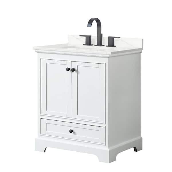 Deborah 30 in. W x 22 in. D x 35 in. H Single Bath Vanity in White with Giotto Quartz Top