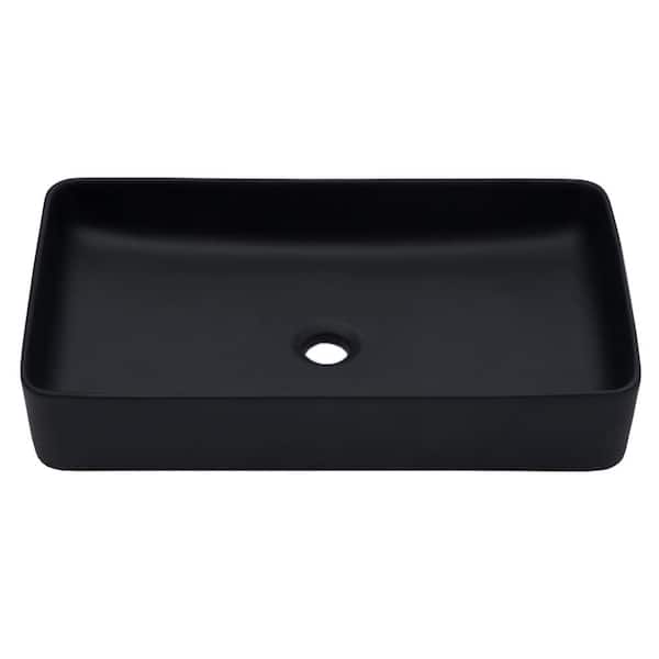 Unbranded AquaVista 24 in. x 13.5 in. Black Ceramic Rectangular Vessel Bathroom Sink