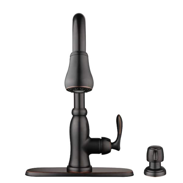 Pavilion Single-Handle Pull-Down Kitchen Faucet with TurboSpray and FastMount and Soap Dispenser in Bronze