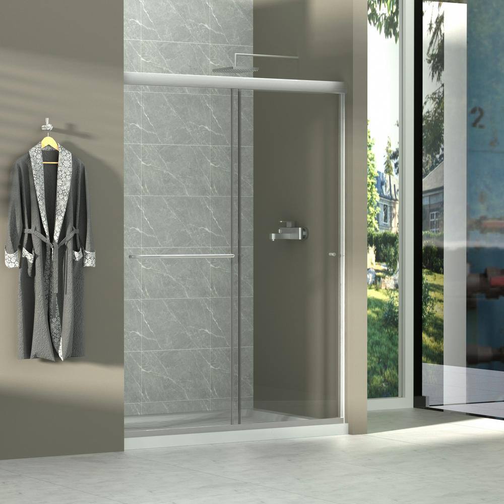 54" Brushed Nickel Framed Sliding Shower Door with Clear Glass