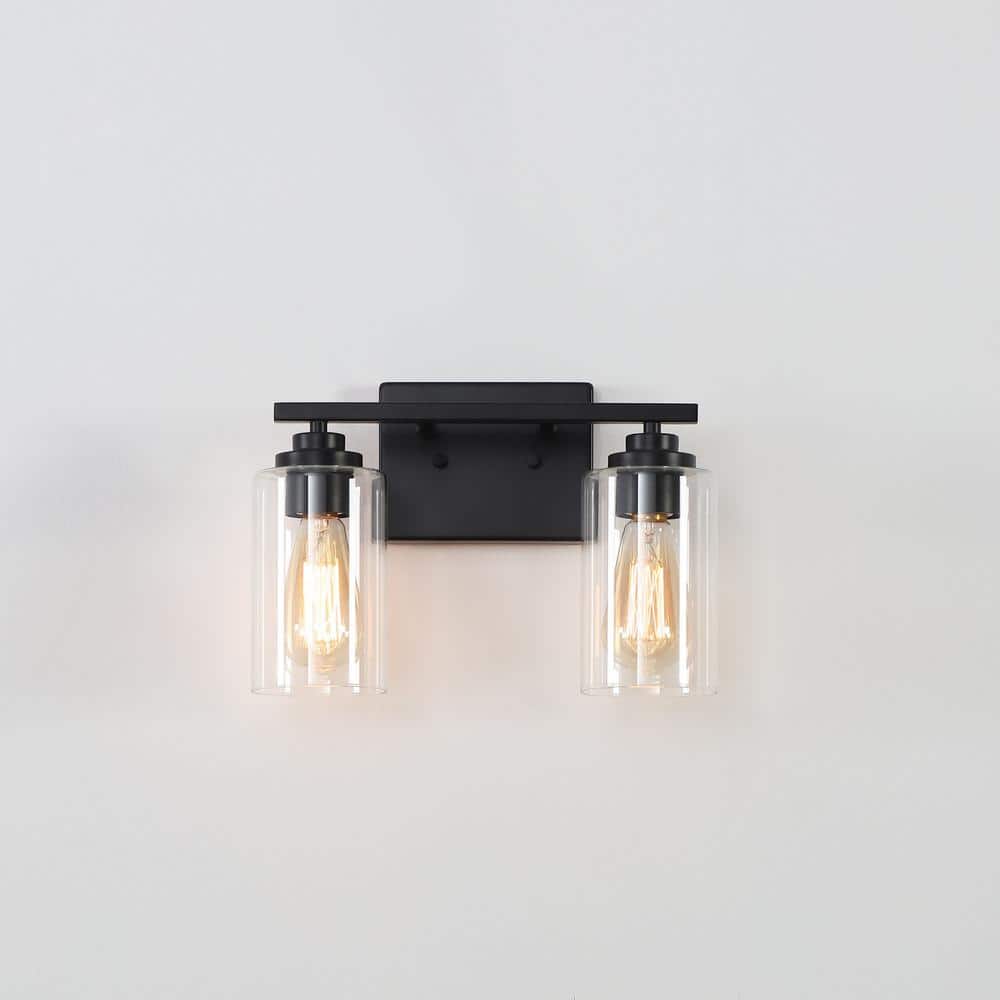 Black Steel 2-Light Dimmable Cylinder Vanity Light